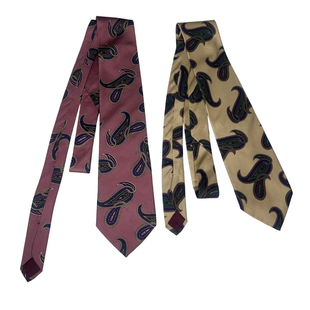 2 Harve Benard Pure Silk Paisley Floral Patterned Mens Ties